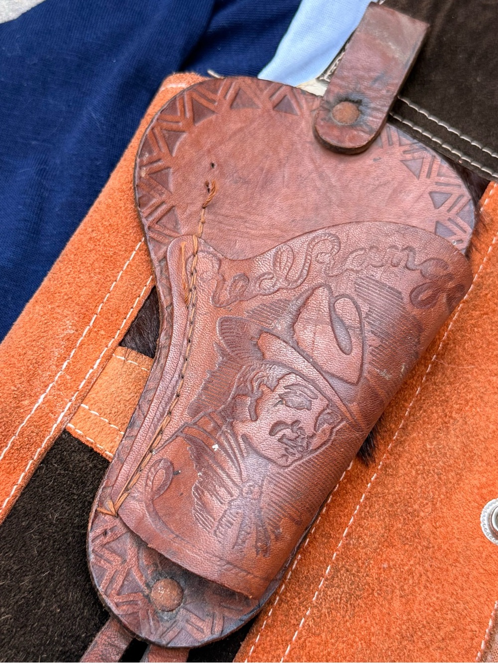 Vintage Brown Tooled Leather Western Holster Belt View 3